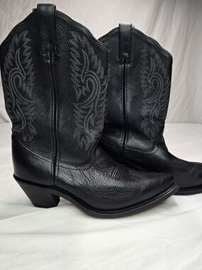 Women's Masterson Black Embroidered Leather Western Heel Boots Wide Calf